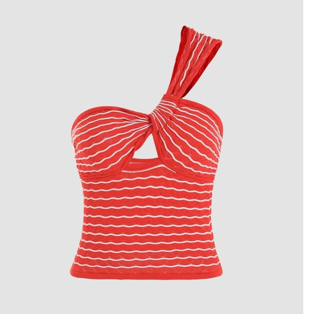 Commense Red Casual Knit Striped One Shoulder Tank Top Stretch NWT L